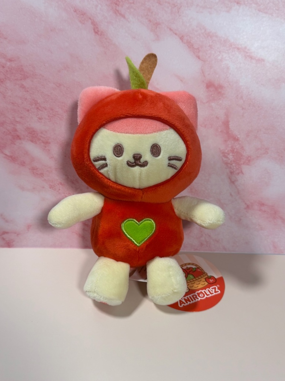 Anipoliz Apple Cat Plush Toy - Red with Green Heart